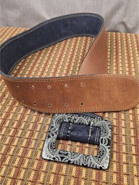 Brown & Navy Suede Belt With Decorative Buckle By Oilily
